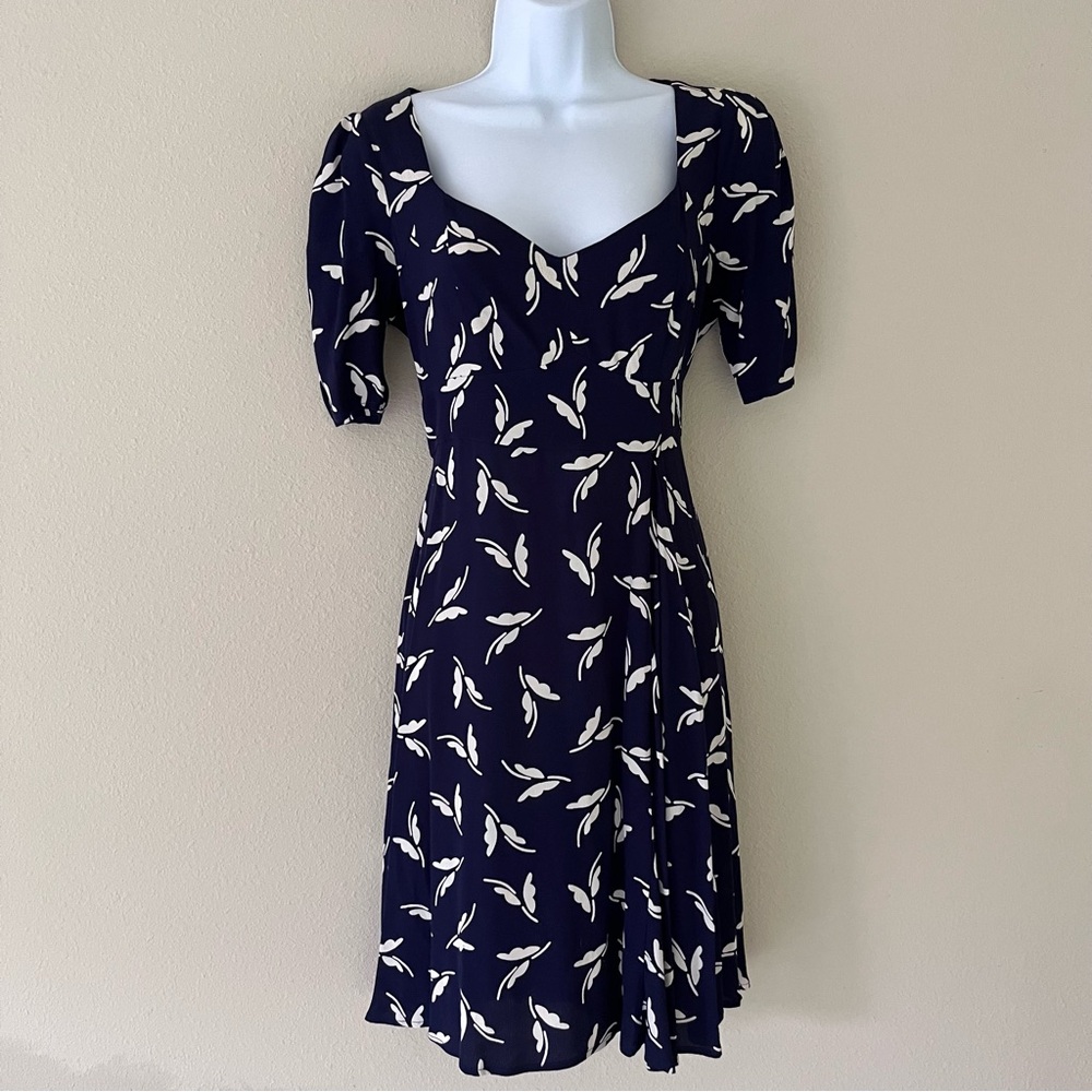 Anthropologie Maeve Fern Ruched Dress Size 4 Navy Retro Rockabilly Cottagecore - Picture 2 of 11